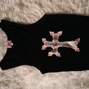 Yvette Mandel size small Black w Pink Cross Rhinestones